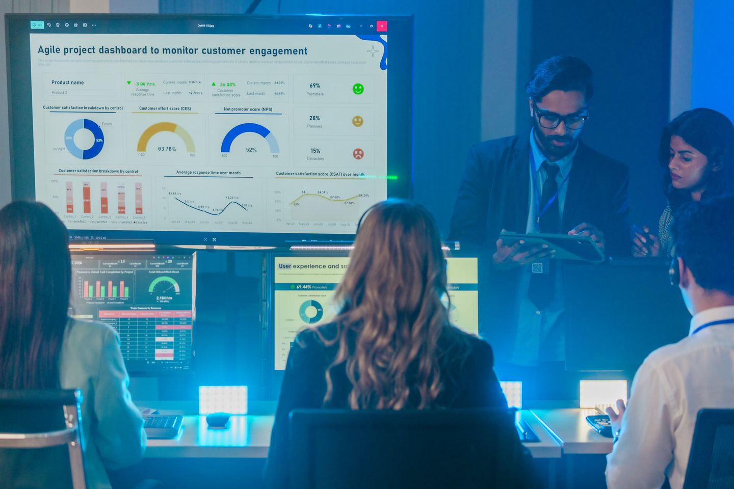 Cybersecurity team meeting around a conference table